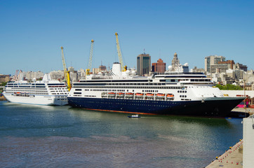 Classic Holland America Line HAL and Oceania Cruises cruise ship or cruiseship liner in port of...
