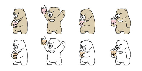 Bear vector polar bear Boba milk tea icon logo teddy cartoon character symbol illustration doodle design
