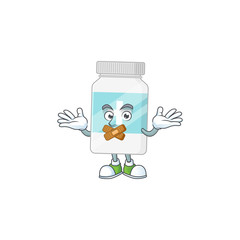 Supplement bottle mascot cartoon design with quiet finger gesture