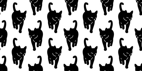 cat seamless pattern kitten walking vector calico pet animal scarf isolated repeat background cartoon tile wallpaper doodle illustration design