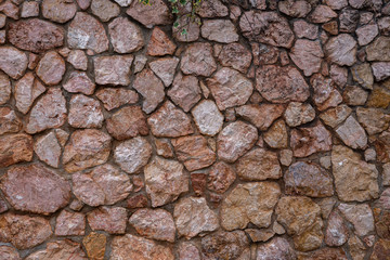 Texture of stone wall made of grey stones