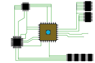 Abstract CPU chip with circuit board connection.