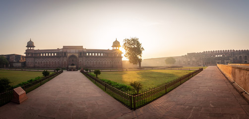 Agra Fort, a historical fort in the city of Agra, India, inner court panorama