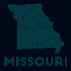 Missouri tech map. Us state symbol in digital style. Cyber map of Missouri with us state name. Astonishing vector illustration.