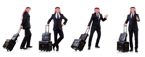 Arab man with luggage on white