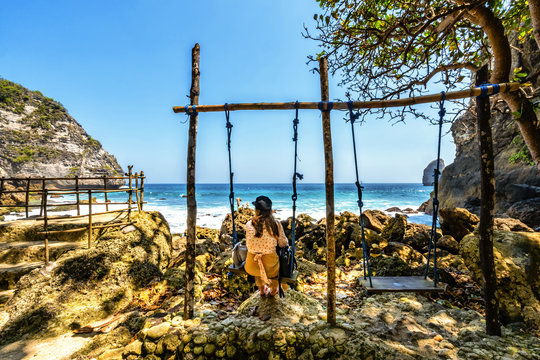 Beach and cave at Tembeling beach, at Nusa Penida Island, Bali Indonesia 