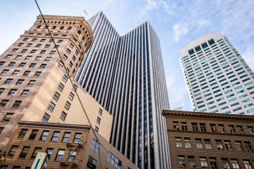 Skyscrapers in San Francisco in summer. Modern Office Buildings, California. - 337643974