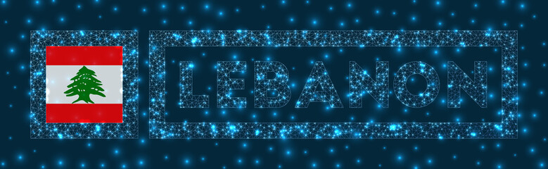 Lebanon badge. Flag of Lebanon in glowing network geometric style. Elegant vector illustration.