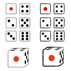 きれいなサイコロと、手書き風のサイコロのイラストセット