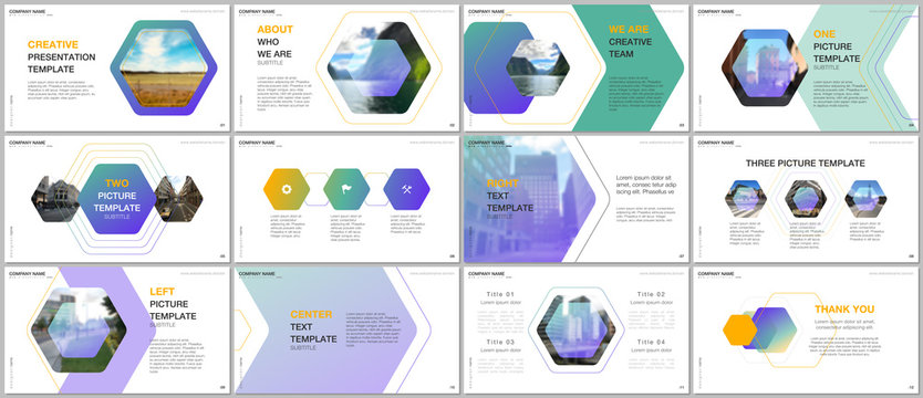 Minimal presentations design, portfolio vector templates with hexagonal design background, hexagon style pattern. Multipurpose template for presentation slide, flyer leaflet, brochure cover, report.