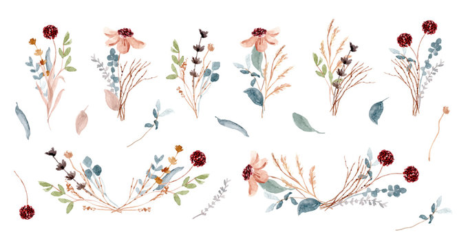 soft rustic floral arrangement watercolor collection