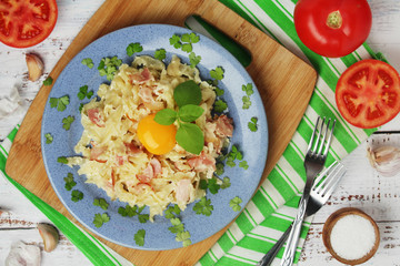 A plate with traditional pasta carbonara