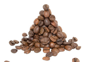 hill of coffe beans on white background