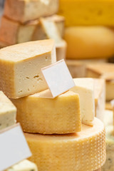 Farmer cheese on a market counter