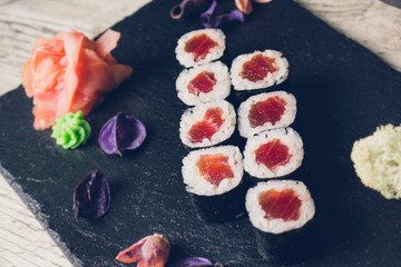 Sushi on the black board