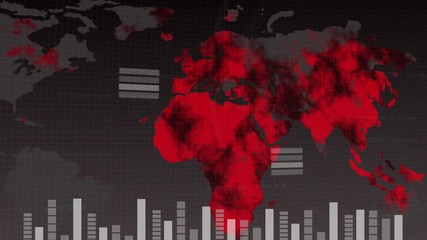World map crisis virus spread pandemic warning sci-fi HUD UI user interface futuristic laboratory monitor background 3D COVID Corona virus infected counting number warning alert sign hazard concept