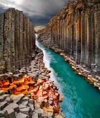 Breathtaking view of Studlagil basalt canyon, Iceland, Europe. © Lukas Gojda
