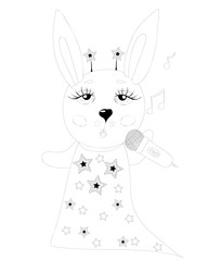 Cute rabbit coloring page isolated