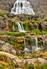 beautiful cascades of famlus Dynjandi waterfall, Westfjords, Iceland, Europe