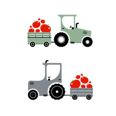 Tractor with Cart with tomatoes. Vector Illustration.