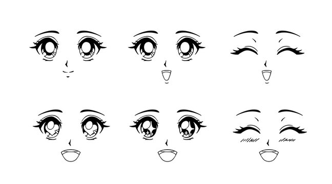 Premium Vector  Scared anime face manga style funny eyes little nose and  kawaii mouth