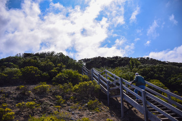 Fototapeta premium The walk path on the mountain with cloudy blue sky background on sunny day in Australia