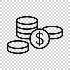 Coins stack icon in flat style. Dollar coin vector illustration on white isolated background. Money stacked business concept.