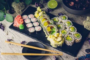 Sushi on the black board