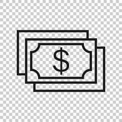 Money dollar icon in flat style. Exchange cash vector illustration on white isolated background. Banknote bill business concept.