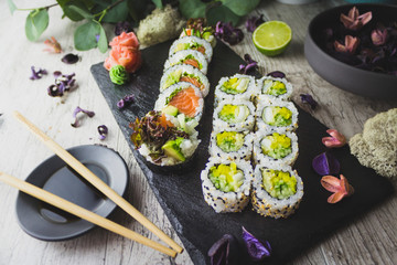 Sushi on the black board