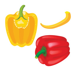 Red and yellow paprika. The set of whole Bulgarian pepper.