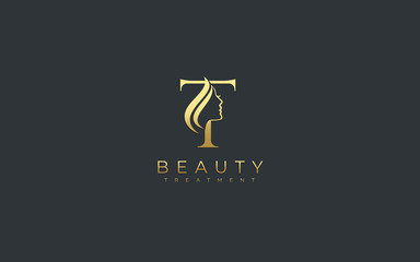 Letter T Beauty Face Logo Design - obrazy, fototapety, plakaty