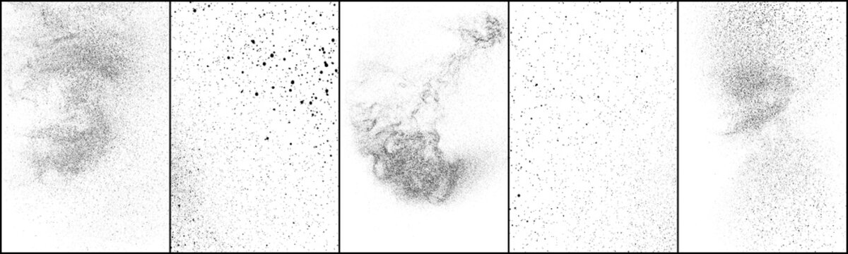 Set of distressed black texture. Dark grainy texture on white background. Dust overlay textured. Grain noise particles. Rusted white effect. Grunge design elements. Vector illustration, EPS 10.