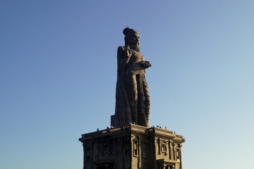 Fototapeta premium Thiruvalluvar Statue, Kanyakumari 10 March 2020. Monumental, 40m-high statue and pedestal, of eminent Tamil poet and philosopher, on a small island.
