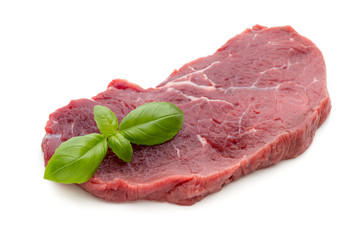 Fresh raw beef steak isolated on white.