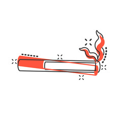 Cigarette icon in comic style. Smoke cartoon vector illustration on white isolated background. Nicotine splash effect business concept.