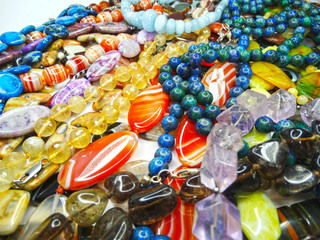 jewelry fashion beads necklace background with colorful crystals