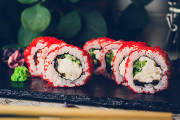 sushi set in menu on black board