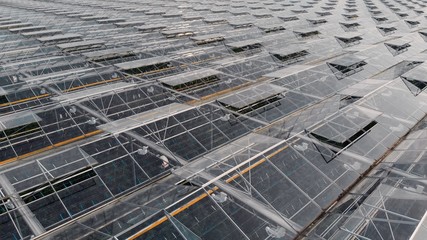 Environmental infrastructure, polish green glasshouse structure, drone shot