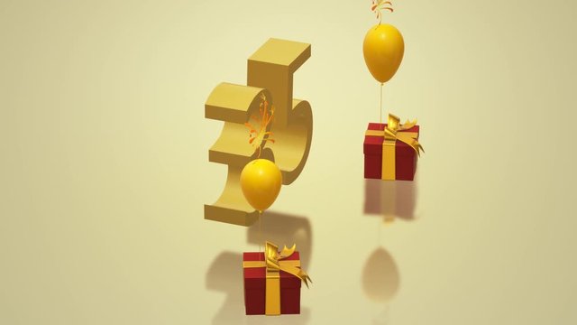 3D render
Birthday. 35 years. Gifts and balls. 35th anniversary rotating card.