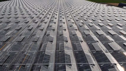 Environmental infrastructure, polish green glasshouse structure, drone shot