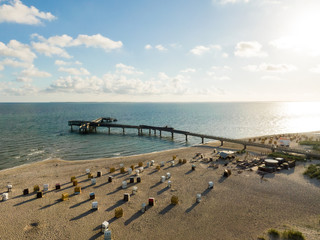 Luftaufnahme von der Seebrücke in Heiligenhafen an der Ostsee