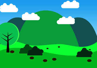 Illustration Background of Nature Mountain and Beach Landscape 