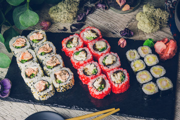 sushi set in menu on black board