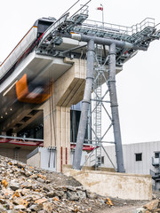 Detail of the Stubai Glacier aerial lift at Eisgrat station, Tyrol, Austria