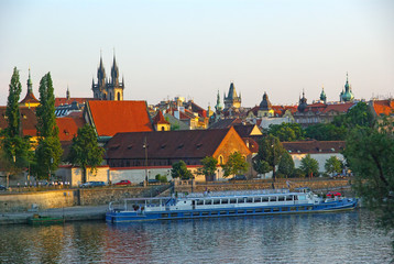 Prague skyline and Vltava river
