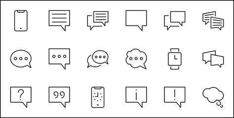 Set of Speech Bubble chat vector lines of icons. Editable Stroke. 32x32 pixels.