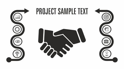 Vector illustration, planning and agreement, handshake, symbols and arrows.