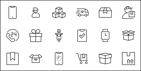 Set of Shipping vector line icon. It contains symbols to box, home and more. Editable Stroke. 32x32 pixels.