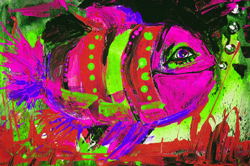 Dipinto colorato pesce rosso tropicale sott'acqua © Kateryna Kovarzh